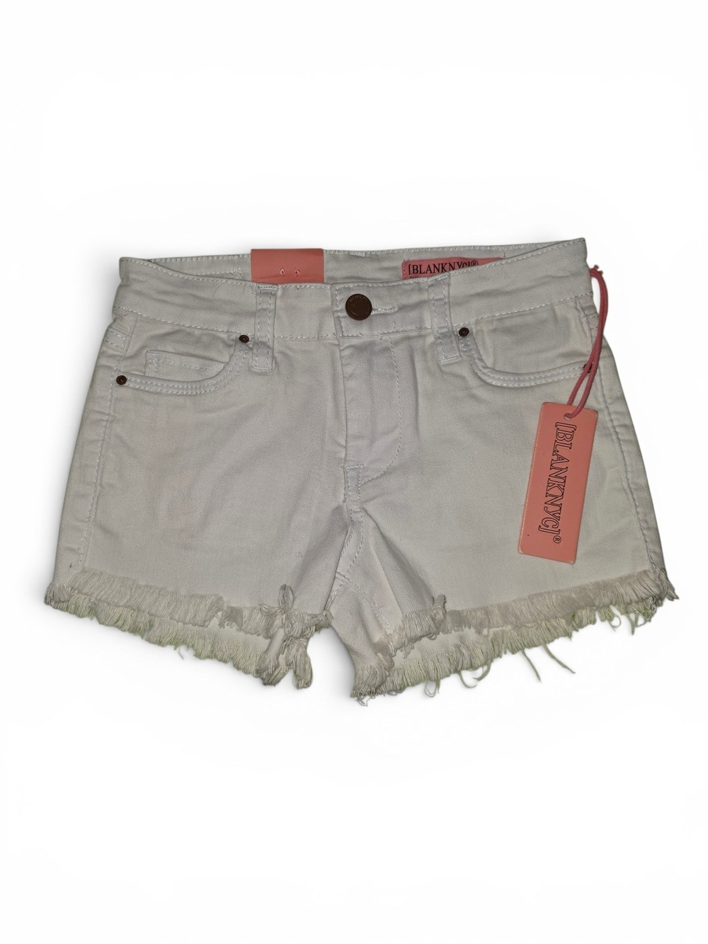 Blank NYC Cream Frayed Hem Denim Shorts